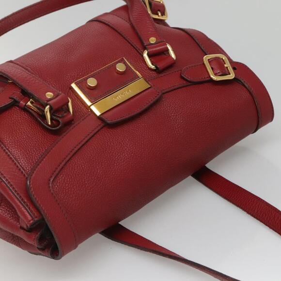 PRADA Tote Bag Leather Red Gold - Picture 6 of 12